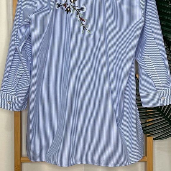 SOLD Zara Blue Striped Floral Embroidered Shirt L - Picture 7 of 8